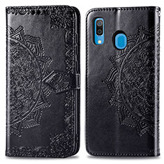 Leather Case Stands Fashionable Pattern Flip Cover Holder for Samsung Galaxy A20 Black