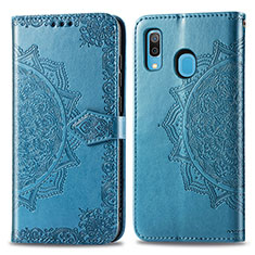 Leather Case Stands Fashionable Pattern Flip Cover Holder for Samsung Galaxy A20 Blue