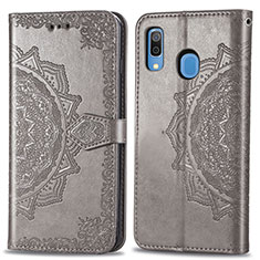 Leather Case Stands Fashionable Pattern Flip Cover Holder for Samsung Galaxy A20 Gray