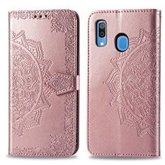 Leather Case Stands Fashionable Pattern Flip Cover Holder for Samsung Galaxy A20 Rose Gold