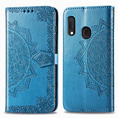 Leather Case Stands Fashionable Pattern Flip Cover Holder for Samsung Galaxy A20e Blue