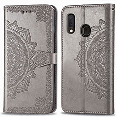 Leather Case Stands Fashionable Pattern Flip Cover Holder for Samsung Galaxy A20e Gray
