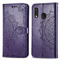 Leather Case Stands Fashionable Pattern Flip Cover Holder for Samsung Galaxy A20e Purple