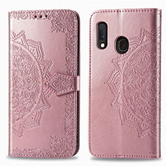 Leather Case Stands Fashionable Pattern Flip Cover Holder for Samsung Galaxy A20e Rose Gold