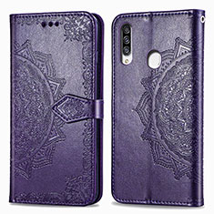 Leather Case Stands Fashionable Pattern Flip Cover Holder for Samsung Galaxy A20s Purple