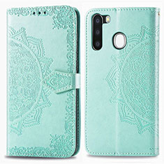 Leather Case Stands Fashionable Pattern Flip Cover Holder for Samsung Galaxy A21 European Green