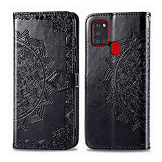 Leather Case Stands Fashionable Pattern Flip Cover Holder for Samsung Galaxy A21s Black