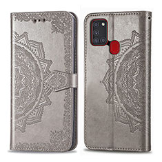 Leather Case Stands Fashionable Pattern Flip Cover Holder for Samsung Galaxy A21s Gray