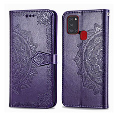 Leather Case Stands Fashionable Pattern Flip Cover Holder for Samsung Galaxy A21s Purple