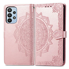 Leather Case Stands Fashionable Pattern Flip Cover Holder for Samsung Galaxy A23 5G Rose Gold