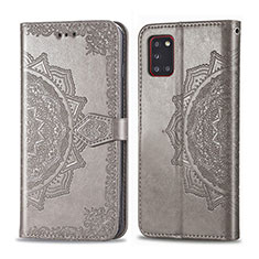 Leather Case Stands Fashionable Pattern Flip Cover Holder for Samsung Galaxy A31 Gray