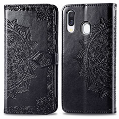 Leather Case Stands Fashionable Pattern Flip Cover Holder for Samsung Galaxy A40 Black