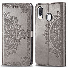 Leather Case Stands Fashionable Pattern Flip Cover Holder for Samsung Galaxy A40 Gray