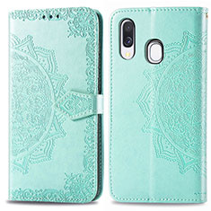 Leather Case Stands Fashionable Pattern Flip Cover Holder for Samsung Galaxy A40 Green