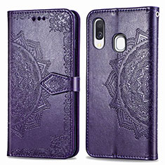 Leather Case Stands Fashionable Pattern Flip Cover Holder for Samsung Galaxy A40 Purple