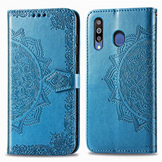 Leather Case Stands Fashionable Pattern Flip Cover Holder for Samsung Galaxy A40s Blue