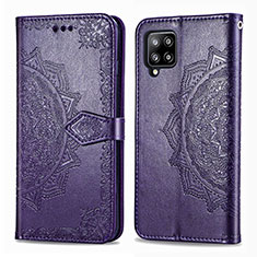 Leather Case Stands Fashionable Pattern Flip Cover Holder for Samsung Galaxy A42 5G Purple
