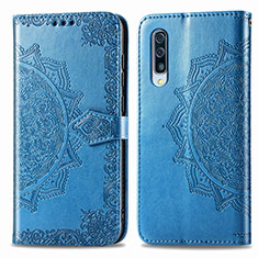 Leather Case Stands Fashionable Pattern Flip Cover Holder for Samsung Galaxy A50 Blue