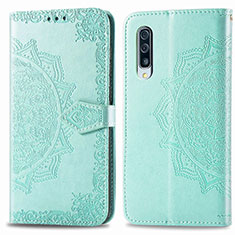 Leather Case Stands Fashionable Pattern Flip Cover Holder for Samsung Galaxy A50 Green