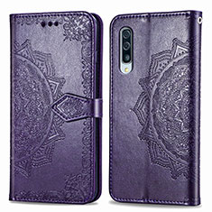 Leather Case Stands Fashionable Pattern Flip Cover Holder for Samsung Galaxy A50 Purple
