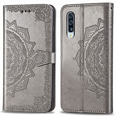 Leather Case Stands Fashionable Pattern Flip Cover Holder for Samsung Galaxy A50S Gray
