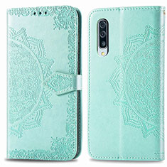 Leather Case Stands Fashionable Pattern Flip Cover Holder for Samsung Galaxy A50S Green