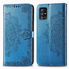 Leather Case Stands Fashionable Pattern Flip Cover Holder for Samsung Galaxy A51 4G Blue