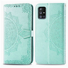 Leather Case Stands Fashionable Pattern Flip Cover Holder for Samsung Galaxy A51 4G Green