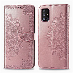 Leather Case Stands Fashionable Pattern Flip Cover Holder for Samsung Galaxy A51 4G Rose Gold