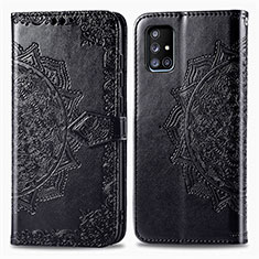 Leather Case Stands Fashionable Pattern Flip Cover Holder for Samsung Galaxy A51 5G Black