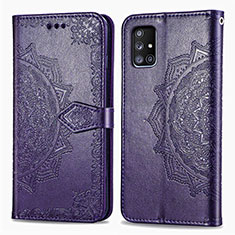 Leather Case Stands Fashionable Pattern Flip Cover Holder for Samsung Galaxy A51 5G Purple