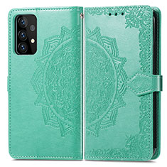 Leather Case Stands Fashionable Pattern Flip Cover Holder for Samsung Galaxy A52 5G Green
