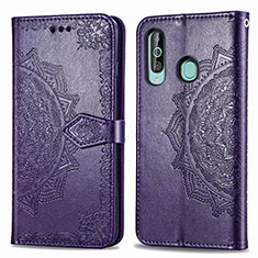 Leather Case Stands Fashionable Pattern Flip Cover Holder for Samsung Galaxy A60 Purple