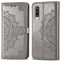 Leather Case Stands Fashionable Pattern Flip Cover Holder for Samsung Galaxy A70 Gray