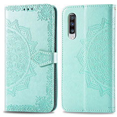 Leather Case Stands Fashionable Pattern Flip Cover Holder for Samsung Galaxy A70 Green
