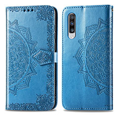 Leather Case Stands Fashionable Pattern Flip Cover Holder for Samsung Galaxy A70S Blue