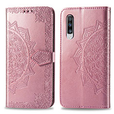 Leather Case Stands Fashionable Pattern Flip Cover Holder for Samsung Galaxy A70S Rose Gold