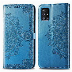 Leather Case Stands Fashionable Pattern Flip Cover Holder for Samsung Galaxy A71 4G A715 Blue