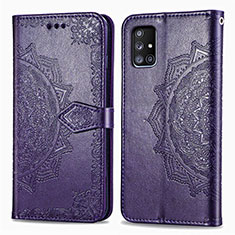 Leather Case Stands Fashionable Pattern Flip Cover Holder for Samsung Galaxy A71 4G A715 Purple