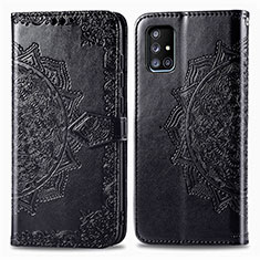 Leather Case Stands Fashionable Pattern Flip Cover Holder for Samsung Galaxy A71 5G Black