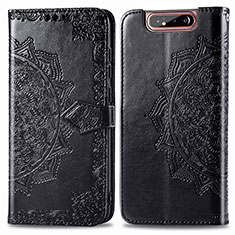 Leather Case Stands Fashionable Pattern Flip Cover Holder for Samsung Galaxy A80 Black