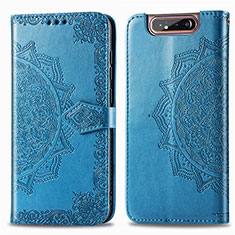 Leather Case Stands Fashionable Pattern Flip Cover Holder for Samsung Galaxy A80 Blue