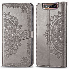 Leather Case Stands Fashionable Pattern Flip Cover Holder for Samsung Galaxy A80 Gray