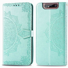 Leather Case Stands Fashionable Pattern Flip Cover Holder for Samsung Galaxy A80 Green