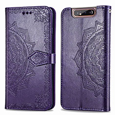 Leather Case Stands Fashionable Pattern Flip Cover Holder for Samsung Galaxy A80 Purple