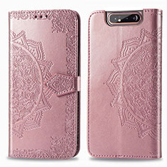 Leather Case Stands Fashionable Pattern Flip Cover Holder for Samsung Galaxy A80 Rose Gold