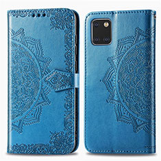 Leather Case Stands Fashionable Pattern Flip Cover Holder for Samsung Galaxy A81 Blue