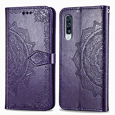 Leather Case Stands Fashionable Pattern Flip Cover Holder for Samsung Galaxy A90 5G Purple