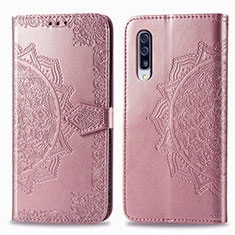 Leather Case Stands Fashionable Pattern Flip Cover Holder for Samsung Galaxy A90 5G Rose Gold