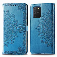 Leather Case Stands Fashionable Pattern Flip Cover Holder for Samsung Galaxy A91 Blue